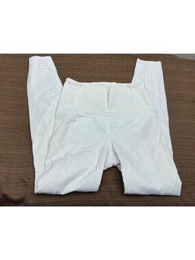 Lululemon White High Rise Leggings Perforated Mesh Panel Athletic Size 4